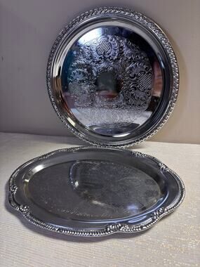 2 Vintage Serving Trays 25th Anniversary Irvinware? Gorgeous, silver-plated!!